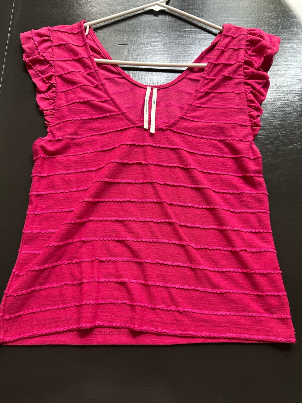 Anthropologie Small Bright Pink Ruffle Sleeve Top